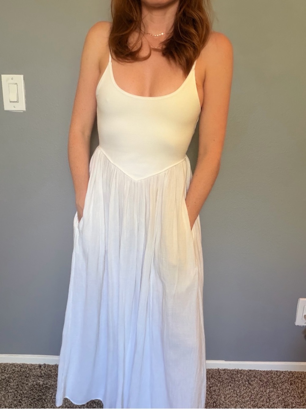 aerie White Scoop-Neck Maxi Dress with Pockets